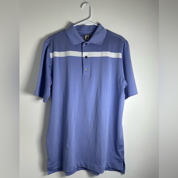 FootJoy FJ Golf Polo Shirt, Men’s Size Medium White Blue Striped Short Sleeve. - Picture 2 of 11